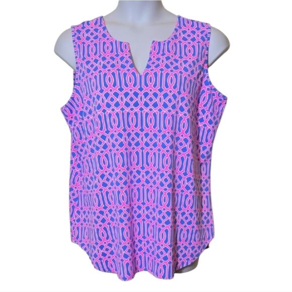 Lulu-B Geometric Tank Top Size 1X Golf Tennis Prep Pickleball UPF Nylon Sporty - Picture 1 of 13